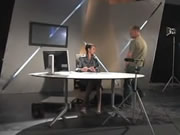 Female host show mouth cumshot