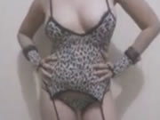 Asian slut dances in leopard print underwear