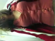 Big tits beauty takes selfie in airplane bathroom