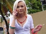 Blonde girl hitches a ride with a stranger